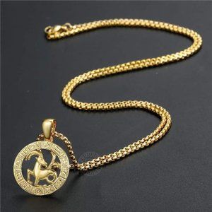 Capricorn Gold Plated Zodiac Sign Pendant necklace for Women |  Men Chain 22inch